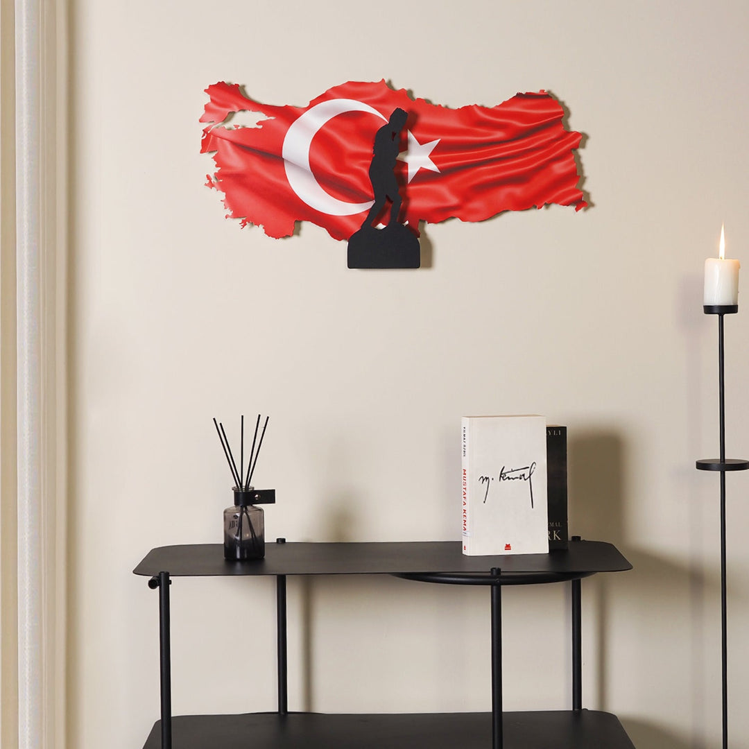 3 Boyutlu Renkli Atatürk ve Türkiye Haritası Metal Duvar Tablosu - APT763