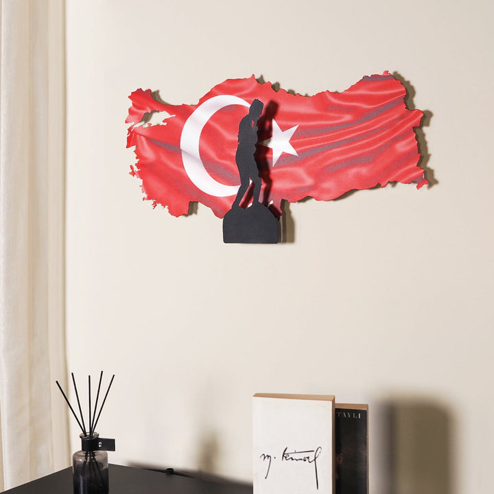 3 Boyutlu Renkli Atatürk ve Türkiye Haritası Metal Duvar Tablosu - APT763