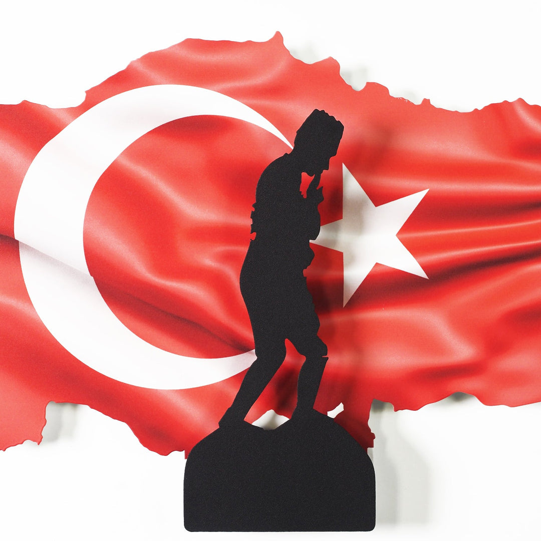 3 Boyutlu Renkli Atatürk ve Türkiye Haritası Metal Duvar Tablosu - APT763