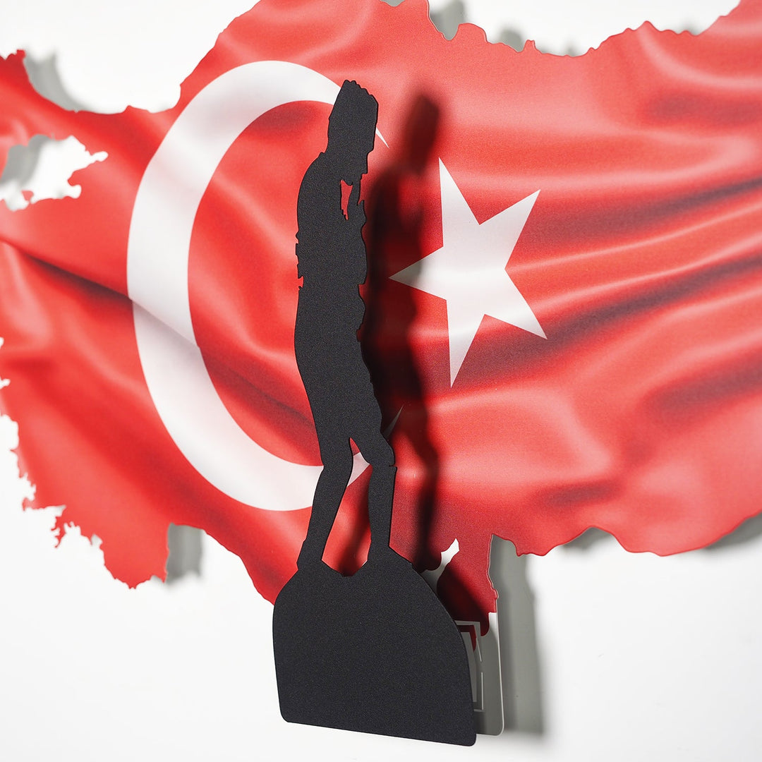 3 Boyutlu Renkli Atatürk ve Türkiye Haritası Metal Duvar Tablosu - APT763