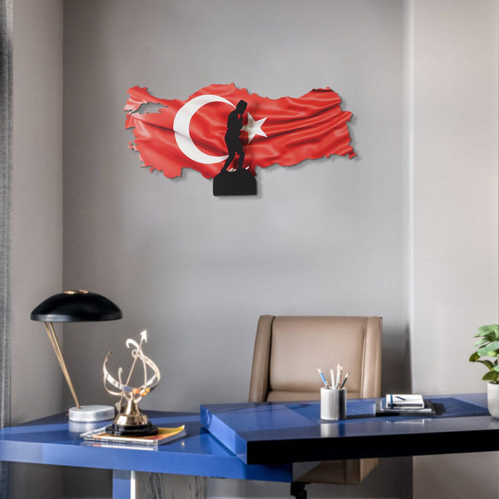 3 Boyutlu Renkli Atatürk ve Türkiye Haritası Metal Duvar Tablosu - APT763
