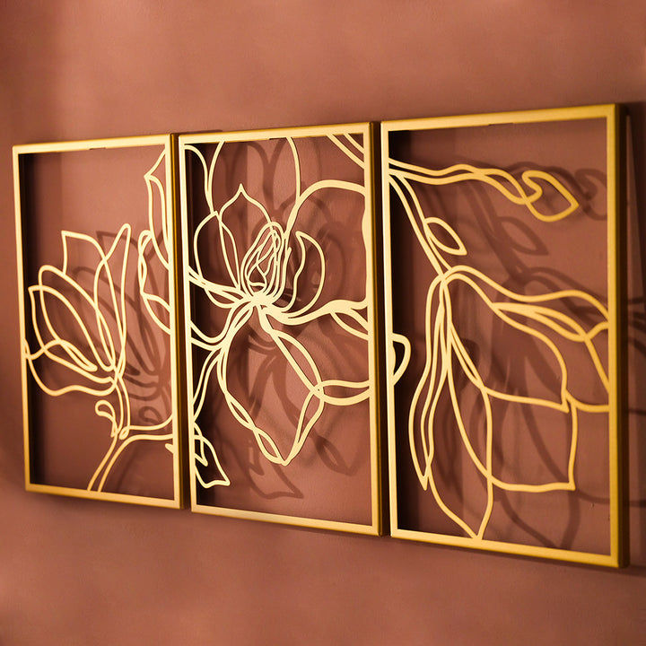 Floral Line Art 3'lü Set Dekoratif Duvar Tablo Modelleri