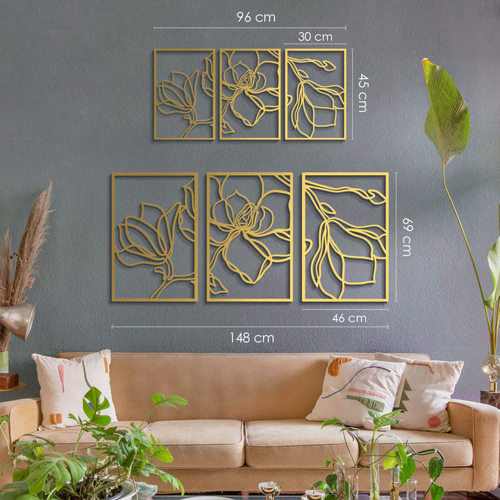 Floral Line Art 3'lü Set Dekoratif Duvar Tablo Modelleri