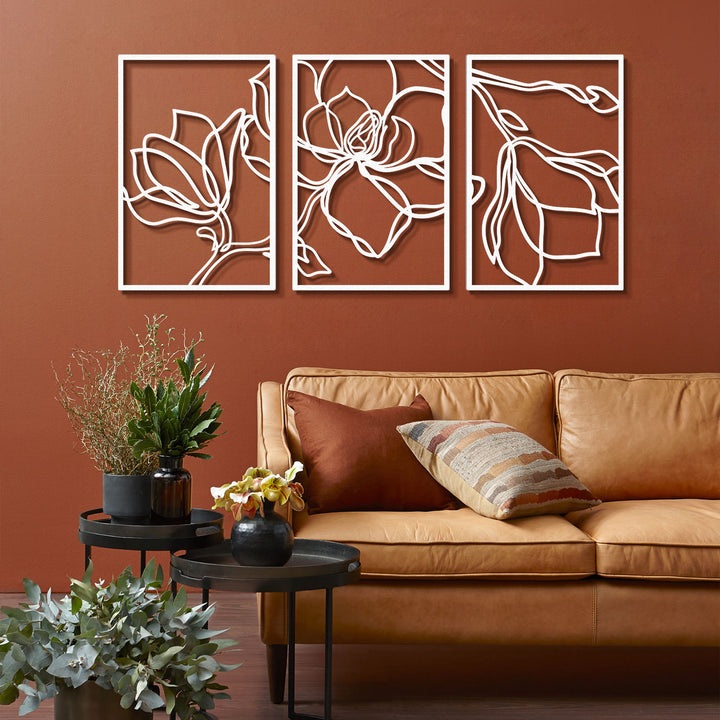 Floral Line Art 3'lü Set Dekoratif Duvar Tablo Modelleri