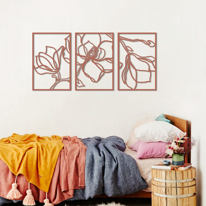 Floral Line Art 3'lü Set Dekoratif Duvar Tablo Modelleri