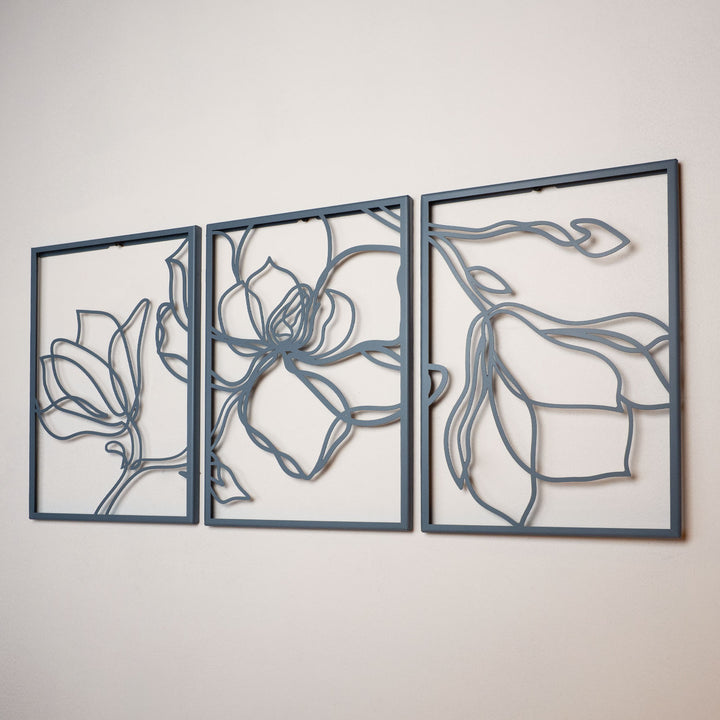 Floral Line Art 3'lü Set Dekoratif Duvar Tablo Modelleri