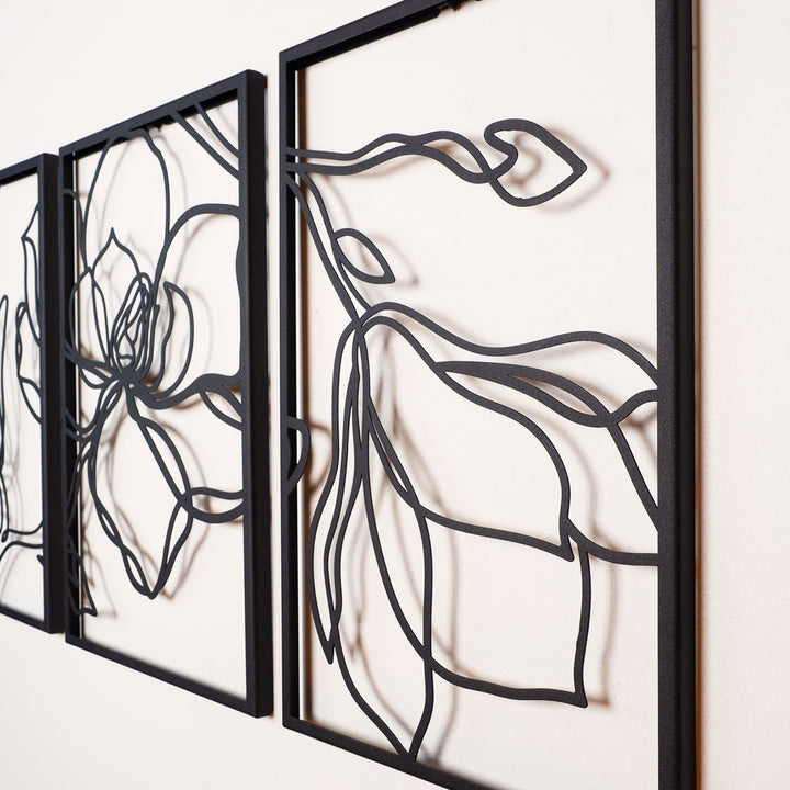 Floral Line Art 3'lü Set Dekoratif Duvar Tablo Modelleri
