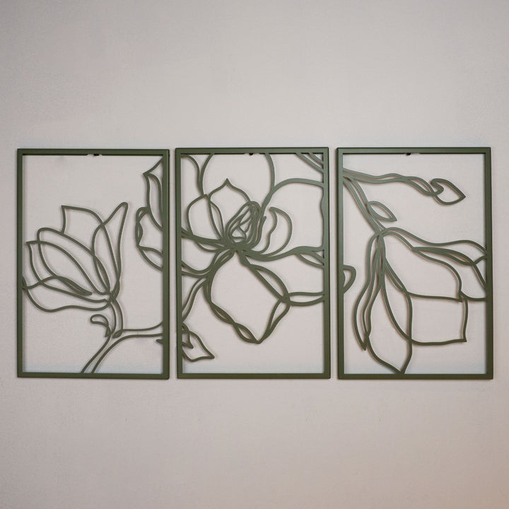 Floral Line Art 3'lü Set Dekoratif Duvar Tablo Modelleri