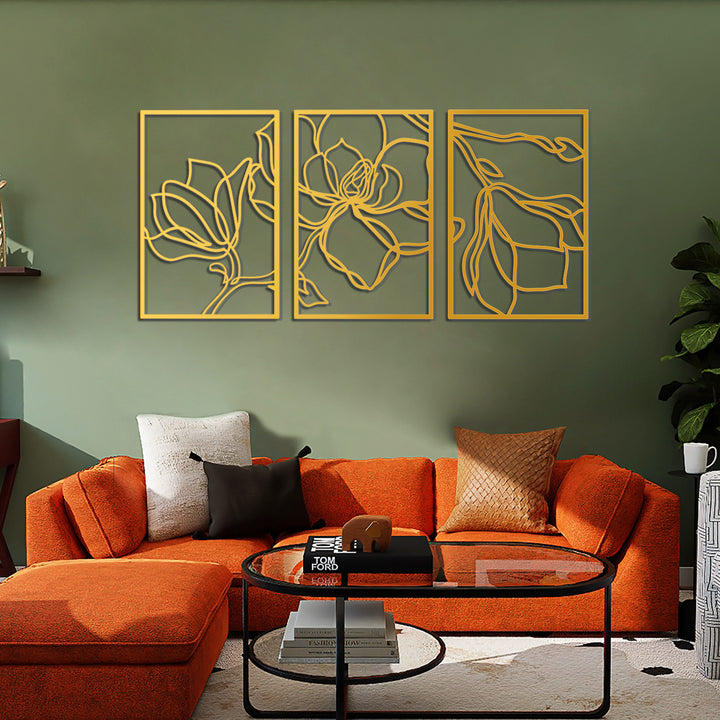 Floral Line Art 3'lü Set Dekoratif Duvar Tablo Modelleri
