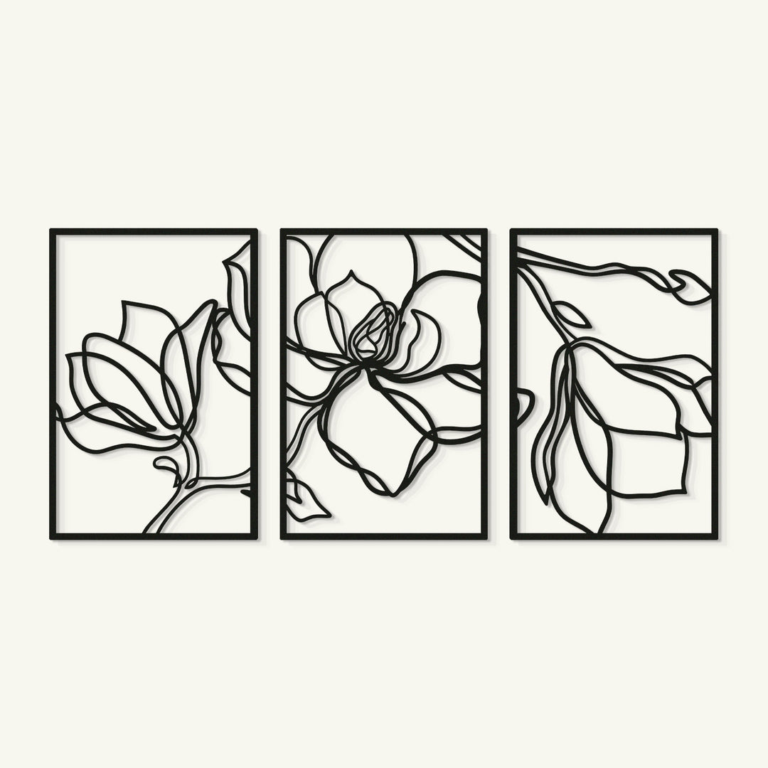 Floral Line Art 3'lü Set Dekoratif Duvar Tablo Modelleri