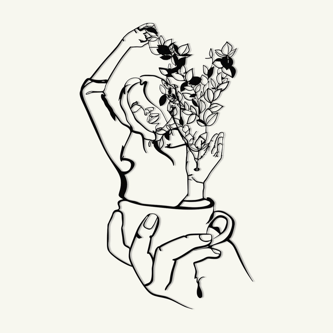 Coffee Girl Line Art Dekoratif Duvar Tablo Modelleri