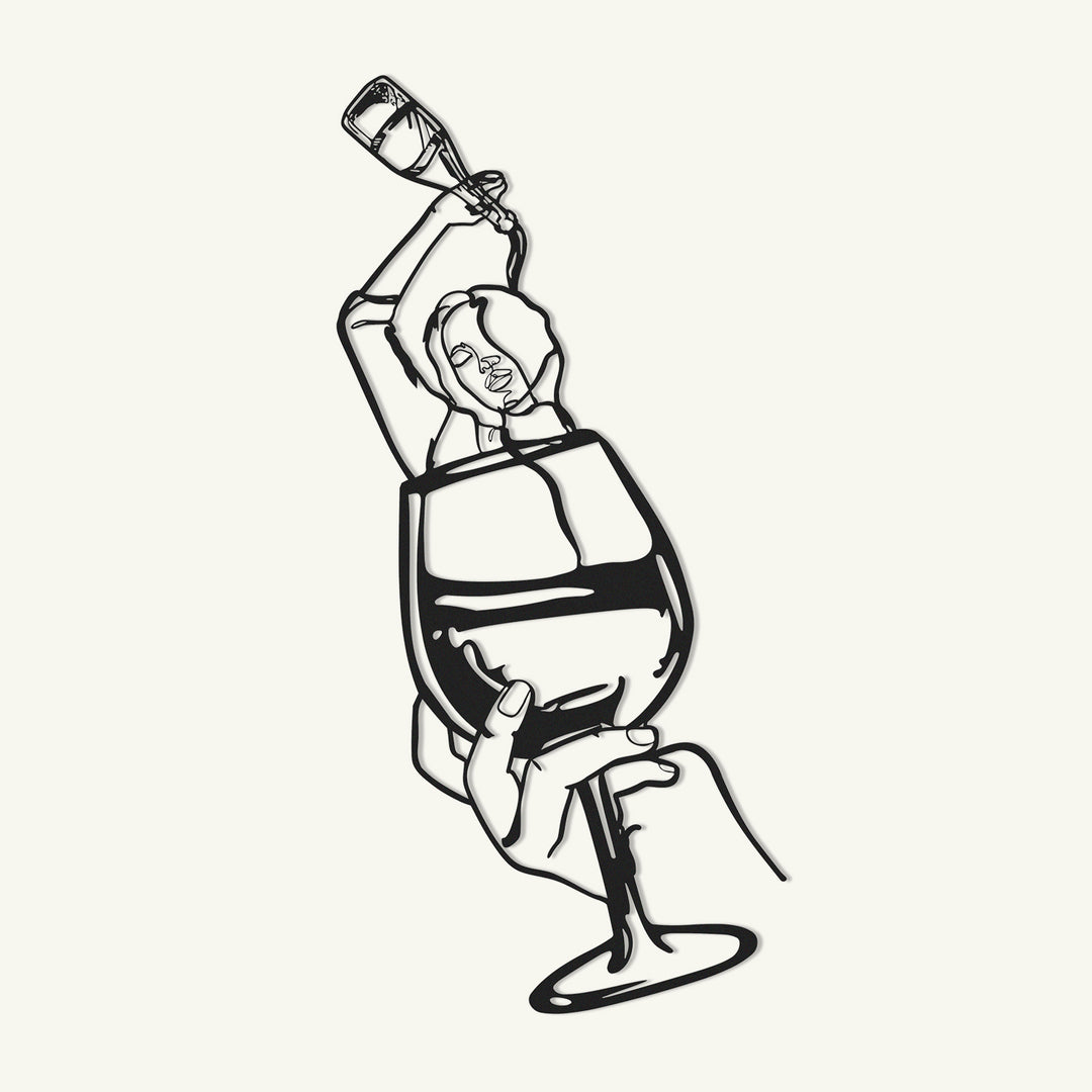 Glass of Wine Girl Line Art Dekoratif Duvar Tablo Modelleri