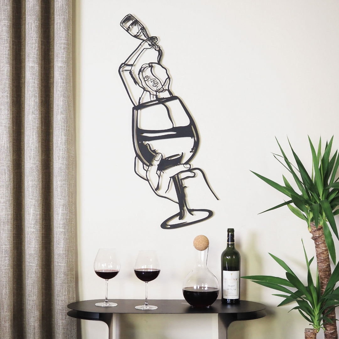 Glass of Wine Girl Line Art Dekoratif Duvar Tablo Modelleri