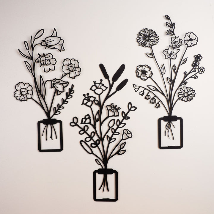 Vazodaki Çiçekler 3'lü Set Mutfak Duvar Dekorasyonu Modelleri