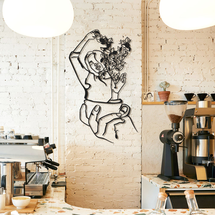 Coffee Girl Line Art Dekoratif Duvar Tablo Modelleri
