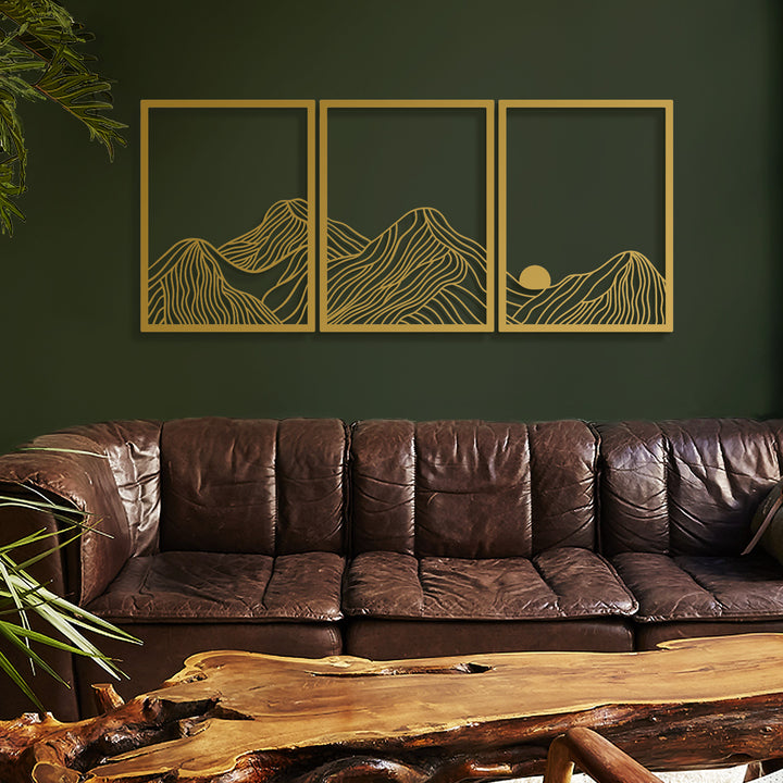 Dağ Manzarası 3'lü Set Dekoratif Duvar Tablo Modelleri