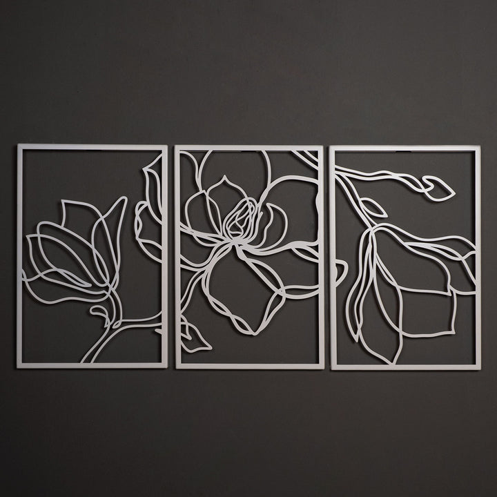 Floral Line Art 3'lü Set Dekoratif Duvar Tablo Modelleri