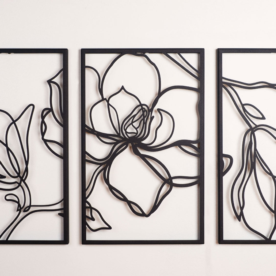 Floral Line Art 3'lü Set Dekoratif Duvar Tablo Modelleri